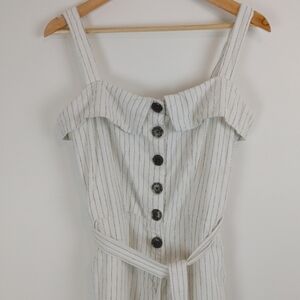 Dex Cream Striped Jumpsuit with Button Details